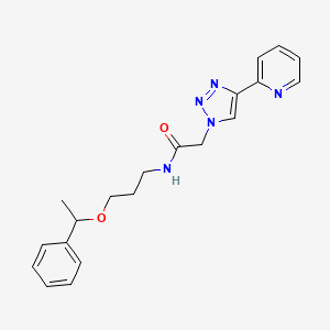 molecular formula C20H23N5O2 B7396416 N-[3-(1-phenylethoxy)propyl]-2-(4-pyridin-2-yltriazol-1-yl)acetamide 