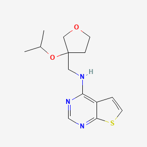 molecular formula C14H19N3O2S B7396512 N-[(3-propan-2-yloxyoxolan-3-yl)methyl]thieno[2,3-d]pyrimidin-4-amine 
