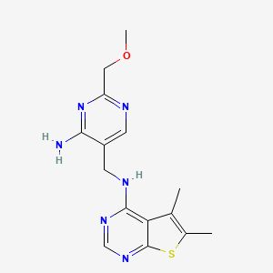 molecular formula C15H18N6OS B7396528 N-[[4-amino-2-(methoxymethyl)pyrimidin-5-yl]methyl]-5,6-dimethylthieno[2,3-d]pyrimidin-4-amine 