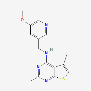 molecular formula C15H16N4OS B7396546 N-[(5-methoxypyridin-3-yl)methyl]-2,5-dimethylthieno[2,3-d]pyrimidin-4-amine 
