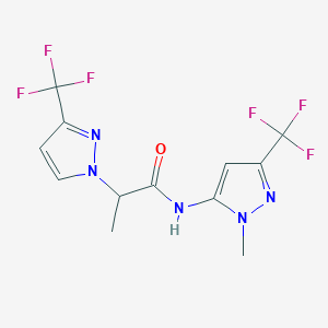molecular formula C12H11F6N5O B7397098 N-[2-methyl-5-(trifluoromethyl)pyrazol-3-yl]-2-[3-(trifluoromethyl)pyrazol-1-yl]propanamide 