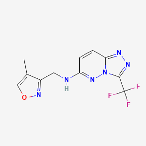 molecular formula C11H9F3N6O B7397341 N-[(4-methyl-1,2-oxazol-3-yl)methyl]-3-(trifluoromethyl)-[1,2,4]triazolo[4,3-b]pyridazin-6-amine 