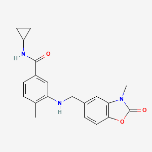molecular formula C20H21N3O3 B7397573 N-cyclopropyl-4-methyl-3-[(3-methyl-2-oxo-1,3-benzoxazol-5-yl)methylamino]benzamide 