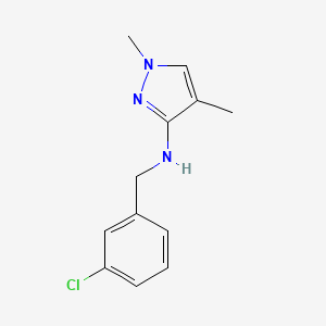 molecular formula C12H14ClN3 B7397853 N-[(3-chlorophenyl)methyl]-1,4-dimethylpyrazol-3-amine 