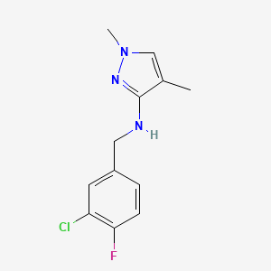 molecular formula C12H13ClFN3 B7397858 N-[(3-chloro-4-fluorophenyl)methyl]-1,4-dimethylpyrazol-3-amine 