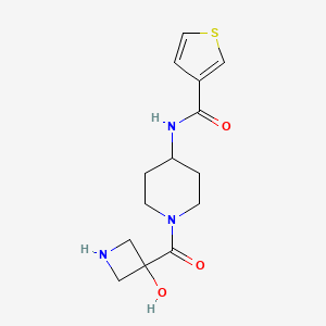 molecular formula C14H19N3O3S B7398268 N-[1-(3-hydroxyazetidine-3-carbonyl)piperidin-4-yl]thiophene-3-carboxamide 