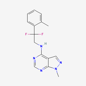 molecular formula C15H15F2N5 B7398468 N-[2,2-difluoro-2-(2-methylphenyl)ethyl]-1-methylpyrazolo[3,4-d]pyrimidin-4-amine 