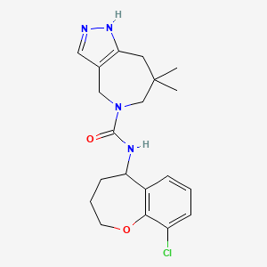 molecular formula C20H25ClN4O2 B7398546 N-(9-chloro-2,3,4,5-tetrahydro-1-benzoxepin-5-yl)-7,7-dimethyl-1,4,6,8-tetrahydropyrazolo[4,3-c]azepine-5-carboxamide 