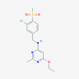 molecular formula C15H18ClN3O3S B7398587 N-[(3-chloro-4-methylsulfonylphenyl)methyl]-6-ethoxy-2-methylpyrimidin-4-amine 