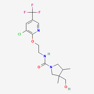 molecular formula C16H21ClF3N3O3 B7398786 N-[2-[3-chloro-5-(trifluoromethyl)pyridin-2-yl]oxyethyl]-3-(hydroxymethyl)-3,4-dimethylpyrrolidine-1-carboxamide 