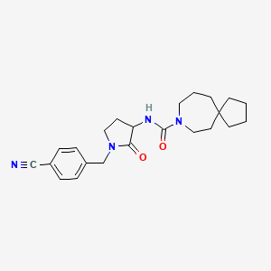 molecular formula C23H30N4O2 B7398856 N-[1-[(4-cyanophenyl)methyl]-2-oxopyrrolidin-3-yl]-8-azaspiro[4.6]undecane-8-carboxamide 