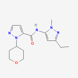 molecular formula C15H21N5O2 B7399081 N-(5-ethyl-2-methylpyrazol-3-yl)-2-(oxan-4-yl)pyrazole-3-carboxamide 