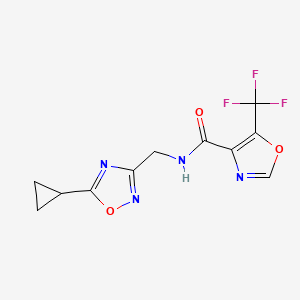 molecular formula C11H9F3N4O3 B7399152 N-[(5-cyclopropyl-1,2,4-oxadiazol-3-yl)methyl]-5-(trifluoromethyl)-1,3-oxazole-4-carboxamide 