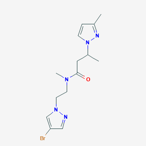 molecular formula C14H20BrN5O B7399242 N-[2-(4-bromopyrazol-1-yl)ethyl]-N-methyl-3-(3-methylpyrazol-1-yl)butanamide 