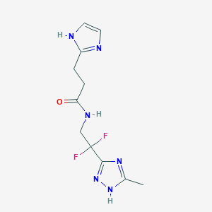 molecular formula C11H14F2N6O B7399275 N-[2,2-difluoro-2-(5-methyl-1H-1,2,4-triazol-3-yl)ethyl]-3-(1H-imidazol-2-yl)propanamide 