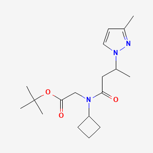 molecular formula C18H29N3O3 B7399320 Tert-butyl 2-[cyclobutyl-[3-(3-methylpyrazol-1-yl)butanoyl]amino]acetate 
