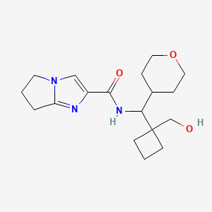 molecular formula C18H27N3O3 B7399355 N-[[1-(hydroxymethyl)cyclobutyl]-(oxan-4-yl)methyl]-6,7-dihydro-5H-pyrrolo[1,2-a]imidazole-2-carboxamide 