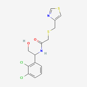molecular formula C14H14Cl2N2O2S2 B7399378 N-[1-(2,3-dichlorophenyl)-2-hydroxyethyl]-2-(1,3-thiazol-4-ylmethylsulfanyl)acetamide 