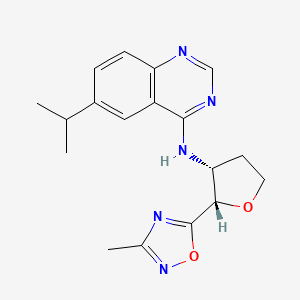 molecular formula C18H21N5O2 B7399762 N-[(2S,3R)-2-(3-methyl-1,2,4-oxadiazol-5-yl)oxolan-3-yl]-6-propan-2-ylquinazolin-4-amine 