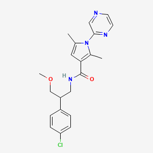 molecular formula C21H23ClN4O2 B7399908 N-[2-(4-chlorophenyl)-3-methoxypropyl]-2,5-dimethyl-1-pyrazin-2-ylpyrrole-3-carboxamide 