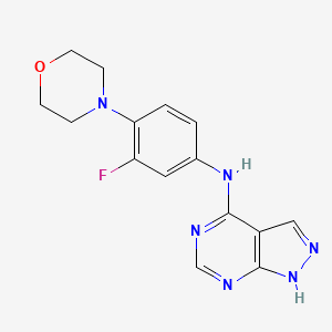 molecular formula C15H15FN6O B7400637 N-(3-fluoro-4-morpholin-4-ylphenyl)-1H-pyrazolo[3,4-d]pyrimidin-4-amine 