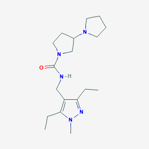 molecular formula C18H31N5O B7400654 N-[(3,5-diethyl-1-methylpyrazol-4-yl)methyl]-3-pyrrolidin-1-ylpyrrolidine-1-carboxamide 