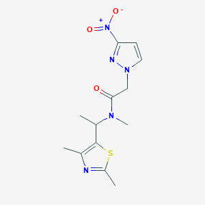 molecular formula C13H17N5O3S B7400680 N-[1-(2,4-dimethyl-1,3-thiazol-5-yl)ethyl]-N-methyl-2-(3-nitropyrazol-1-yl)acetamide 