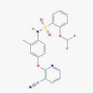 molecular formula C20H15F2N3O4S B7400849 N-[4-(3-cyanopyridin-2-yl)oxy-2-methylphenyl]-2-(difluoromethoxy)benzenesulfonamide 