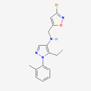 molecular formula C16H17BrN4O B7400994 N-[(3-bromo-1,2-oxazol-5-yl)methyl]-5-ethyl-1-(2-methylphenyl)pyrazol-4-amine 