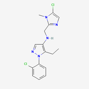 molecular formula C16H17Cl2N5 B7401071 N-[(5-chloro-1-methylimidazol-2-yl)methyl]-1-(2-chlorophenyl)-5-ethylpyrazol-4-amine 