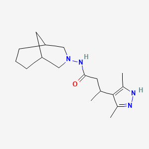 molecular formula C17H28N4O B7401201 N-(3-azabicyclo[3.3.1]nonan-3-yl)-3-(3,5-dimethyl-1H-pyrazol-4-yl)butanamide 