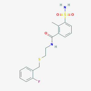 molecular formula C17H19FN2O3S2 B7401455 N-[2-[(2-fluorophenyl)methylsulfanyl]ethyl]-2-methyl-3-sulfamoylbenzamide 