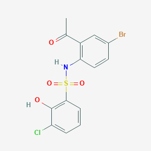 molecular formula C14H11BrClNO4S B7401496 N-(2-acetyl-4-bromophenyl)-3-chloro-2-hydroxybenzenesulfonamide 