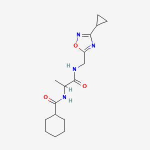 molecular formula C16H24N4O3 B7401825 N-[1-[(3-cyclopropyl-1,2,4-oxadiazol-5-yl)methylamino]-1-oxopropan-2-yl]cyclohexanecarboxamide 