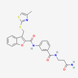 molecular formula C24H22N4O4S2 B7401884 N-[3-[(3-amino-3-oxopropyl)carbamoyl]phenyl]-3-[(4-methyl-1,3-thiazol-2-yl)sulfanylmethyl]-1-benzofuran-2-carboxamide 