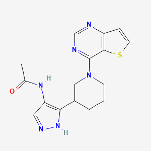 molecular formula C16H18N6OS B7402152 N-[5-(1-thieno[3,2-d]pyrimidin-4-ylpiperidin-3-yl)-1H-pyrazol-4-yl]acetamide 