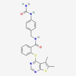 molecular formula C23H21N5O2S2 B7402237 N-[[4-(carbamoylamino)phenyl]methyl]-2-(5,6-dimethylthieno[2,3-d]pyrimidin-4-yl)sulfanylbenzamide 