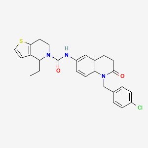 molecular formula C26H26ClN3O2S B7402269 N-[1-[(4-chlorophenyl)methyl]-2-oxo-3,4-dihydroquinolin-6-yl]-4-ethyl-6,7-dihydro-4H-thieno[3,2-c]pyridine-5-carboxamide 