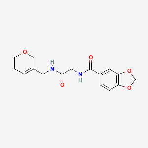 molecular formula C16H18N2O5 B7402273 N-[2-(3,6-dihydro-2H-pyran-5-ylmethylamino)-2-oxoethyl]-1,3-benzodioxole-5-carboxamide 