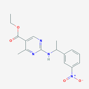 molecular formula C16H18N4O4 B7402346 Ethyl 4-methyl-2-[1-(3-nitrophenyl)ethylamino]pyrimidine-5-carboxylate 
