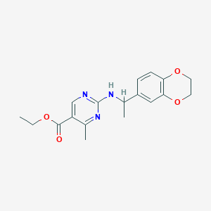 molecular formula C18H21N3O4 B7402352 Ethyl 2-[1-(2,3-dihydro-1,4-benzodioxin-6-yl)ethylamino]-4-methylpyrimidine-5-carboxylate 