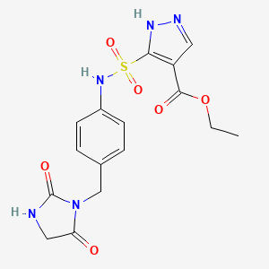 molecular formula C16H17N5O6S B7402410 ethyl 5-[[4-[(2,5-dioxoimidazolidin-1-yl)methyl]phenyl]sulfamoyl]-1H-pyrazole-4-carboxylate 