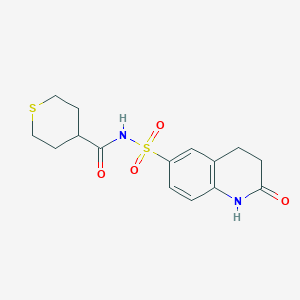 molecular formula C15H18N2O4S2 B7402440 N-[(2-oxo-3,4-dihydro-1H-quinolin-6-yl)sulfonyl]thiane-4-carboxamide 