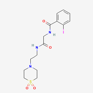 molecular formula C15H20IN3O4S B7402539 N-[2-[2-(1,1-dioxo-1,4-thiazinan-4-yl)ethylamino]-2-oxoethyl]-2-iodobenzamide 