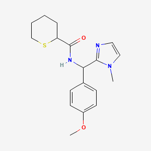molecular formula C18H23N3O2S B7402621 N-[(4-methoxyphenyl)-(1-methylimidazol-2-yl)methyl]thiane-2-carboxamide 