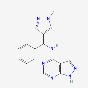 molecular formula C16H15N7 B7402648 N-[(1-methylpyrazol-4-yl)-phenylmethyl]-1H-pyrazolo[3,4-d]pyrimidin-4-amine 
