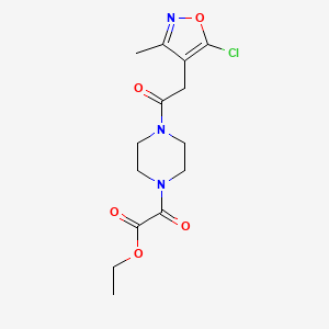 molecular formula C14H18ClN3O5 B7402673 Ethyl 2-[4-[2-(5-chloro-3-methyl-1,2-oxazol-4-yl)acetyl]piperazin-1-yl]-2-oxoacetate 