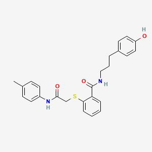 molecular formula C25H26N2O3S B7402683 N-[3-(4-hydroxyphenyl)propyl]-2-[2-(4-methylanilino)-2-oxoethyl]sulfanylbenzamide 