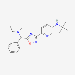 molecular formula C21H27N5O B7402717 N-tert-butyl-6-[5-[[ethyl(methyl)amino]-phenylmethyl]-1,2,4-oxadiazol-3-yl]pyridin-3-amine 