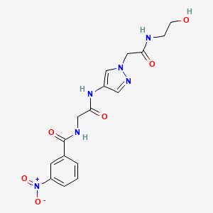 molecular formula C16H18N6O6 B7403178 N-[2-[[1-[2-(2-hydroxyethylamino)-2-oxoethyl]pyrazol-4-yl]amino]-2-oxoethyl]-3-nitrobenzamide 